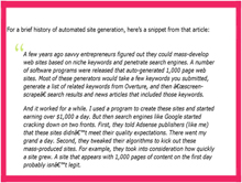 Brief history on Automated Machine Generated Pages